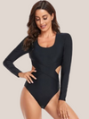 Black slimming 1-piece swimsuit