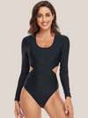 Black slimming 1-piece swimsuit