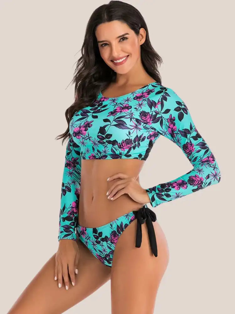 Maillot de bain manches longues fleuri